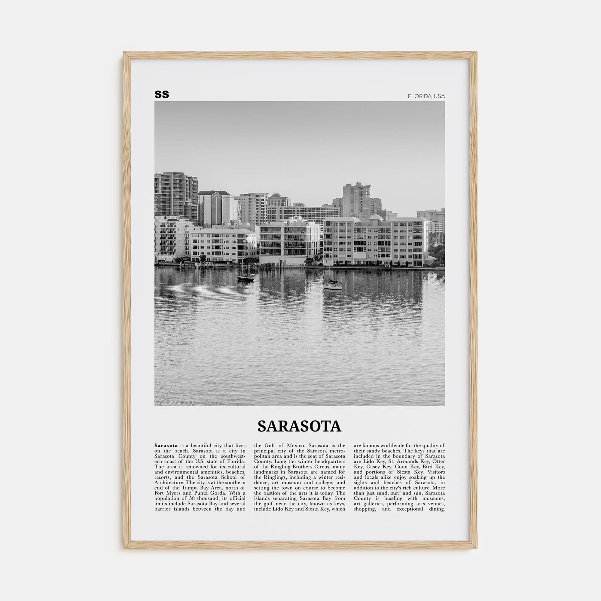 Sarasota No 2 Poster Natural Wood / 8x12 in Nbourhood Travel B&W Poster