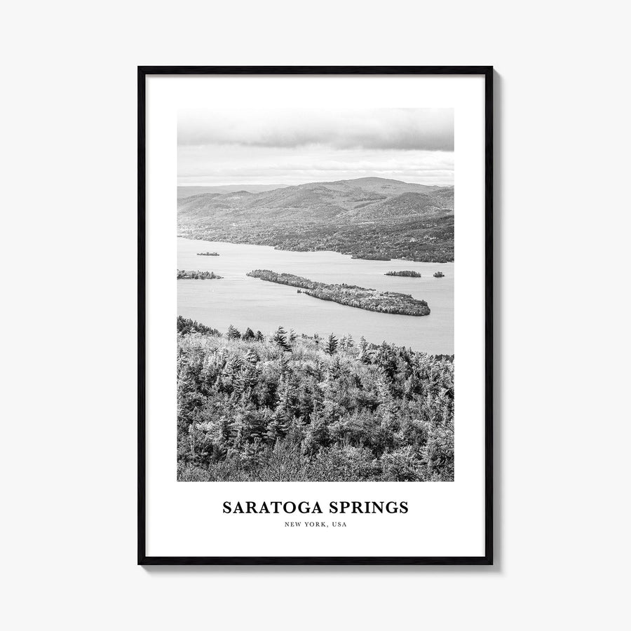 Saratoga Springs black & white classic poster of New York, USA – vertical wall art, unframed print shown in interior mockup