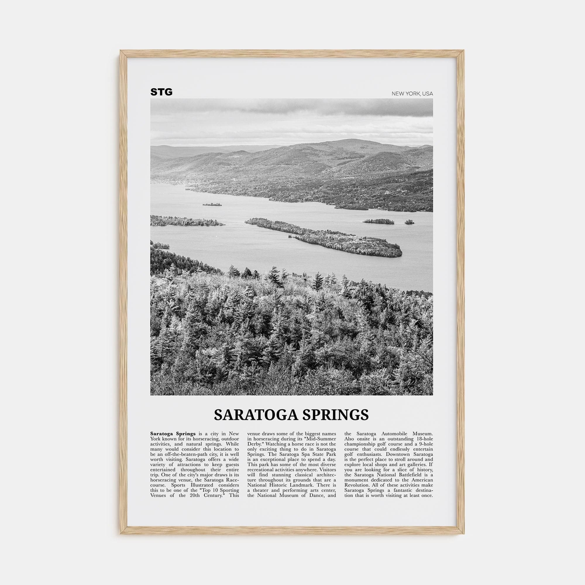 Saratoga Springs Poster Natural Wood / 8x12 in Nbourhood Travel B&W Poster