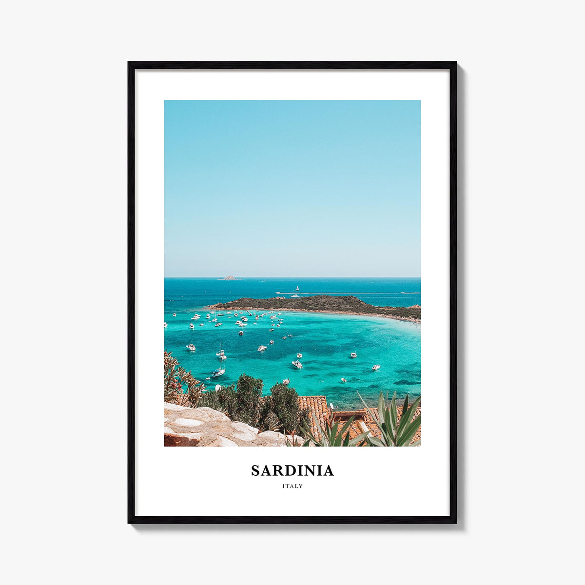 Sardinia no. 2 colorful classic poster of Italy – vertical wall art, unframed print shown in interior mockup
