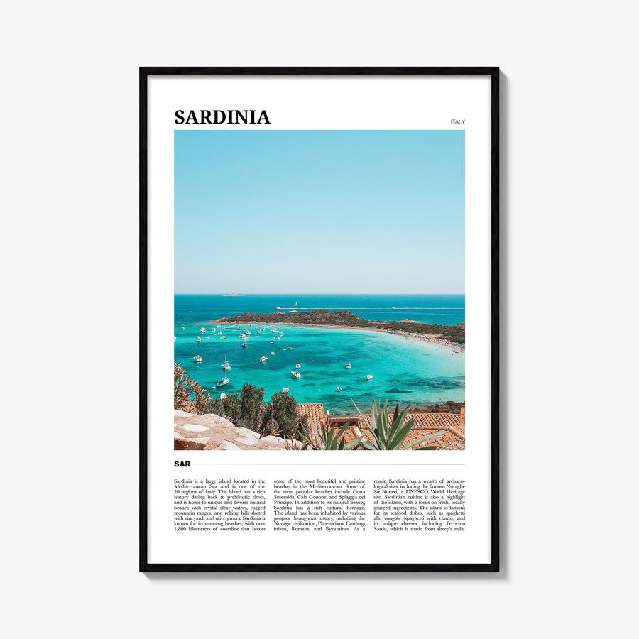 Sardinia no. 2 colorful travel poster of Italy – vertical wall art, unframed print shown in interior mockup
