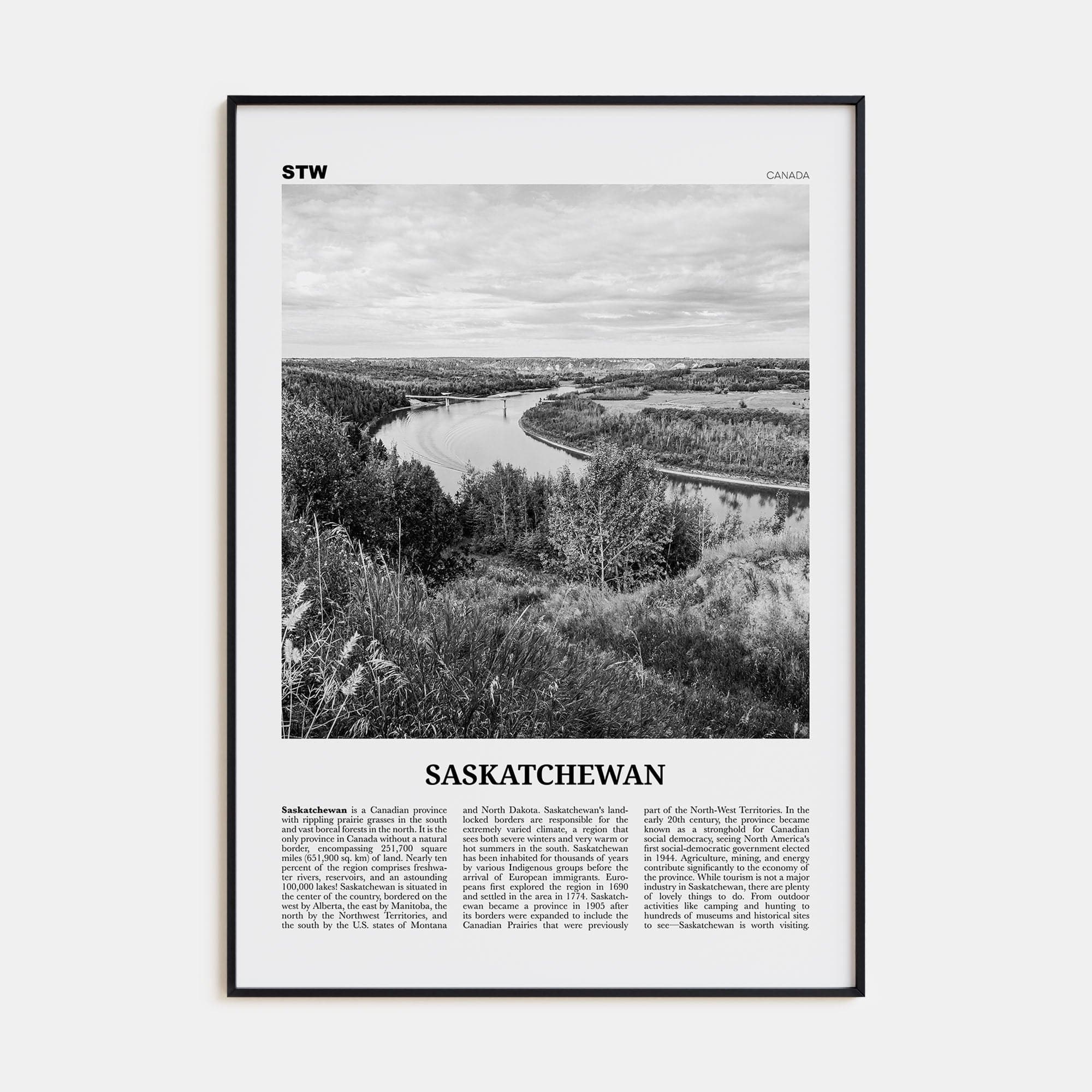 Saskatchewan Poster Black Metal / 8x12 in Nbourhood Travel B&W Poster