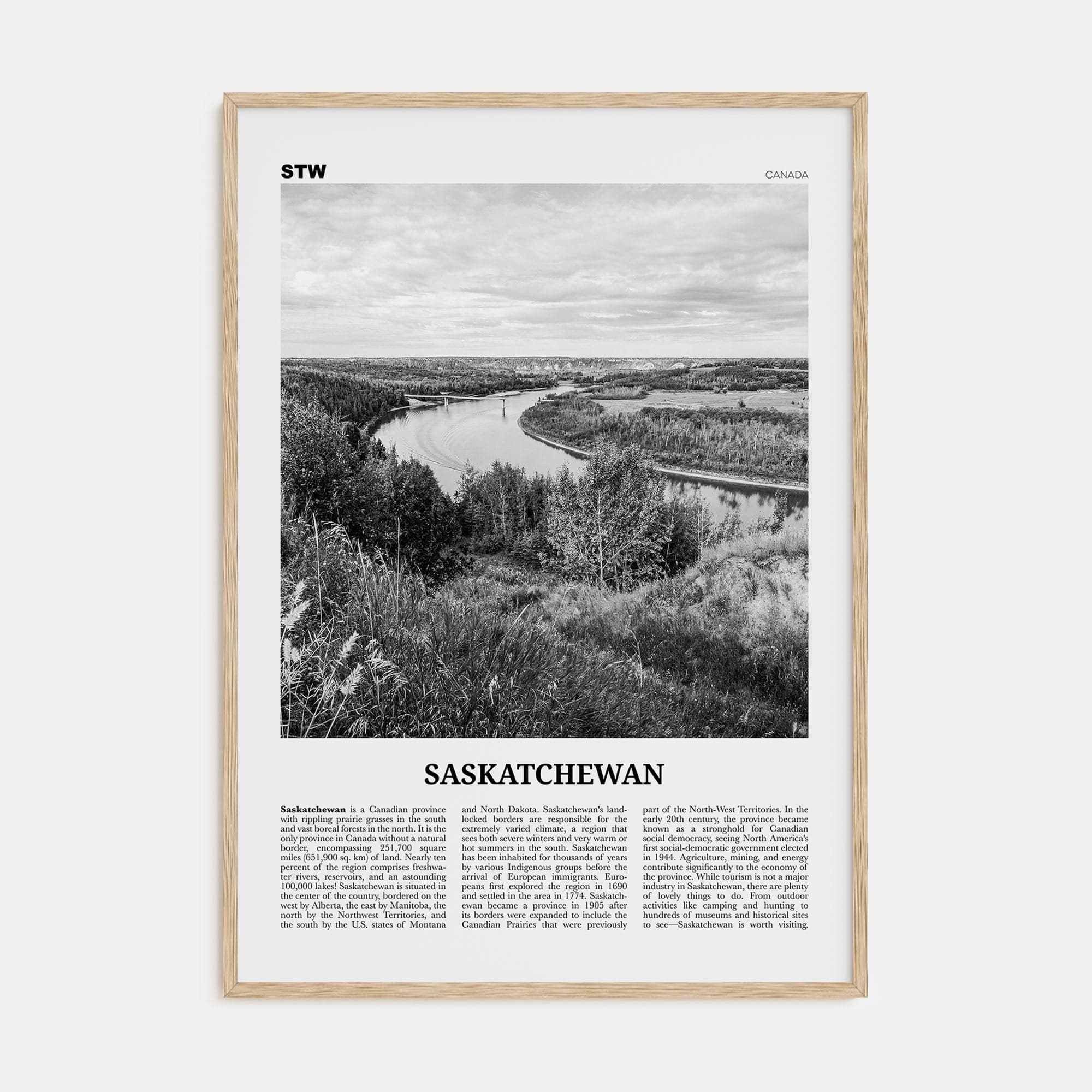 Saskatchewan Poster Natural Wood / 8x12 in Nbourhood Travel B&W Poster