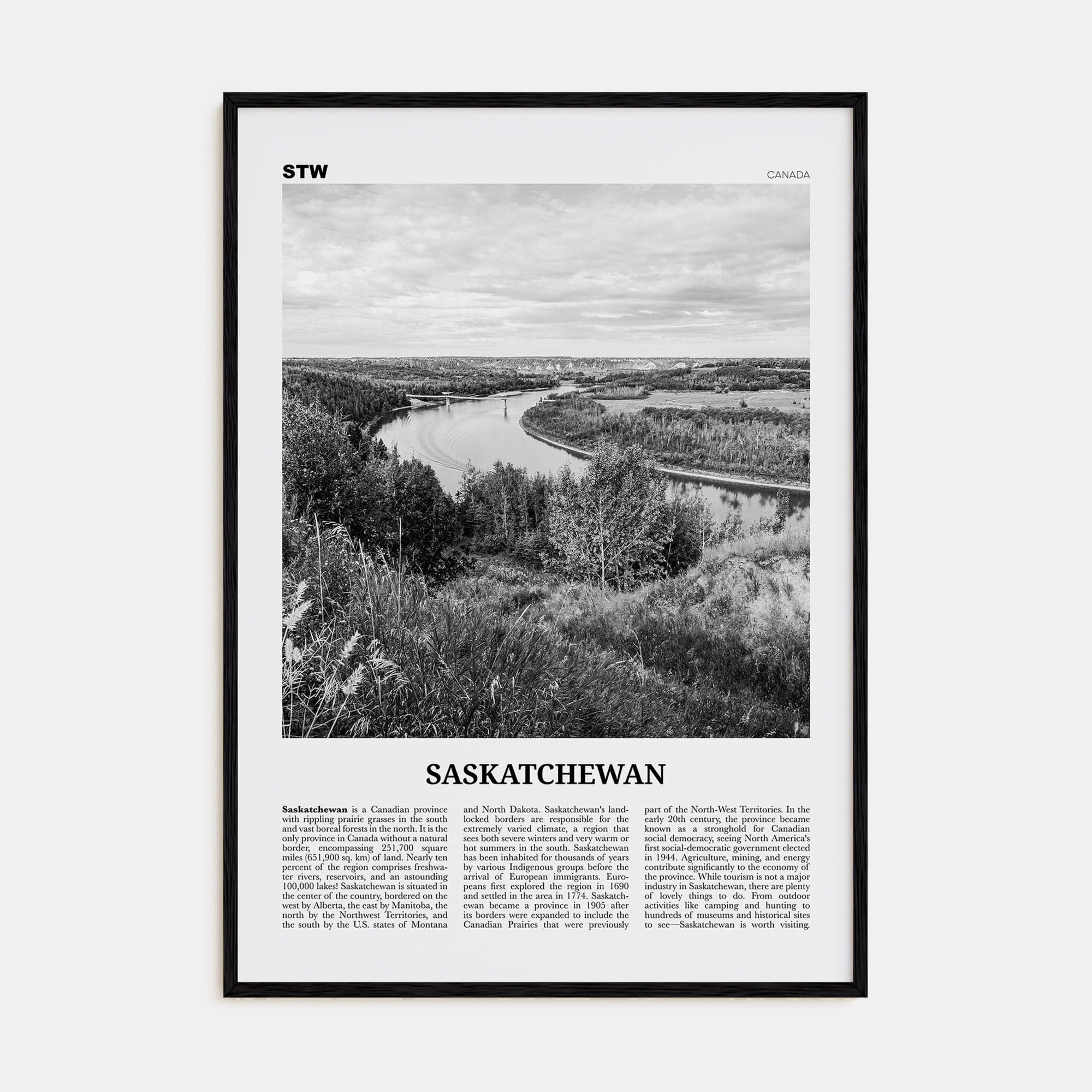 Saskatchewan Poster Black Wood / 8x12 in Nbourhood Travel B&W Poster