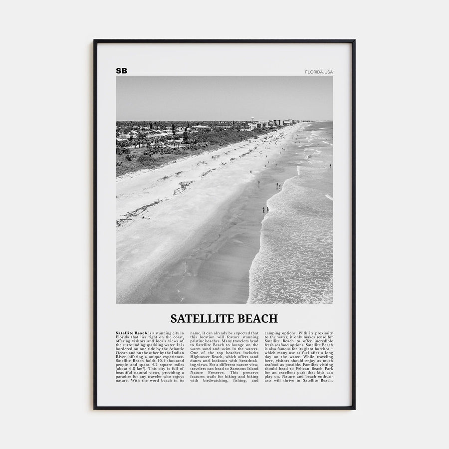 Satellite Beach Poster Black Metal / 8x12 in Nbourhood Travel B&W Poster