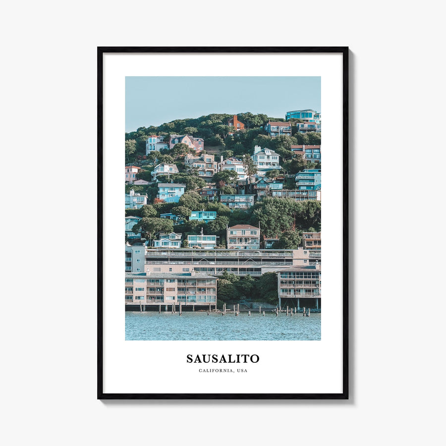 Sausalito colorful classic poster of California, USA – vertical wall art, unframed print shown in interior mockup