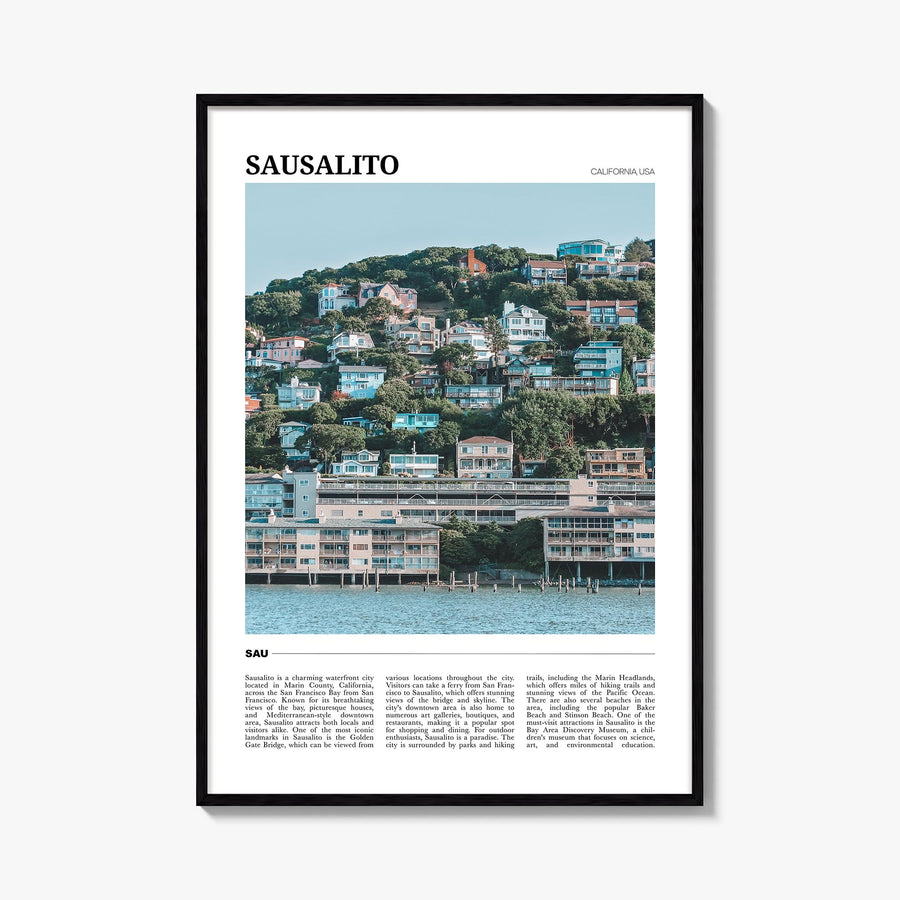 Sausalito colorful travel poster of California, USA – vertical wall art, unframed print shown in interior mockup