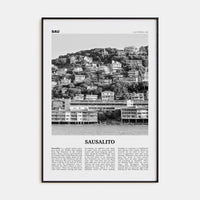 Sausalito Poster Black Metal / 8x12 in Nbourhood Travel B&W Poster