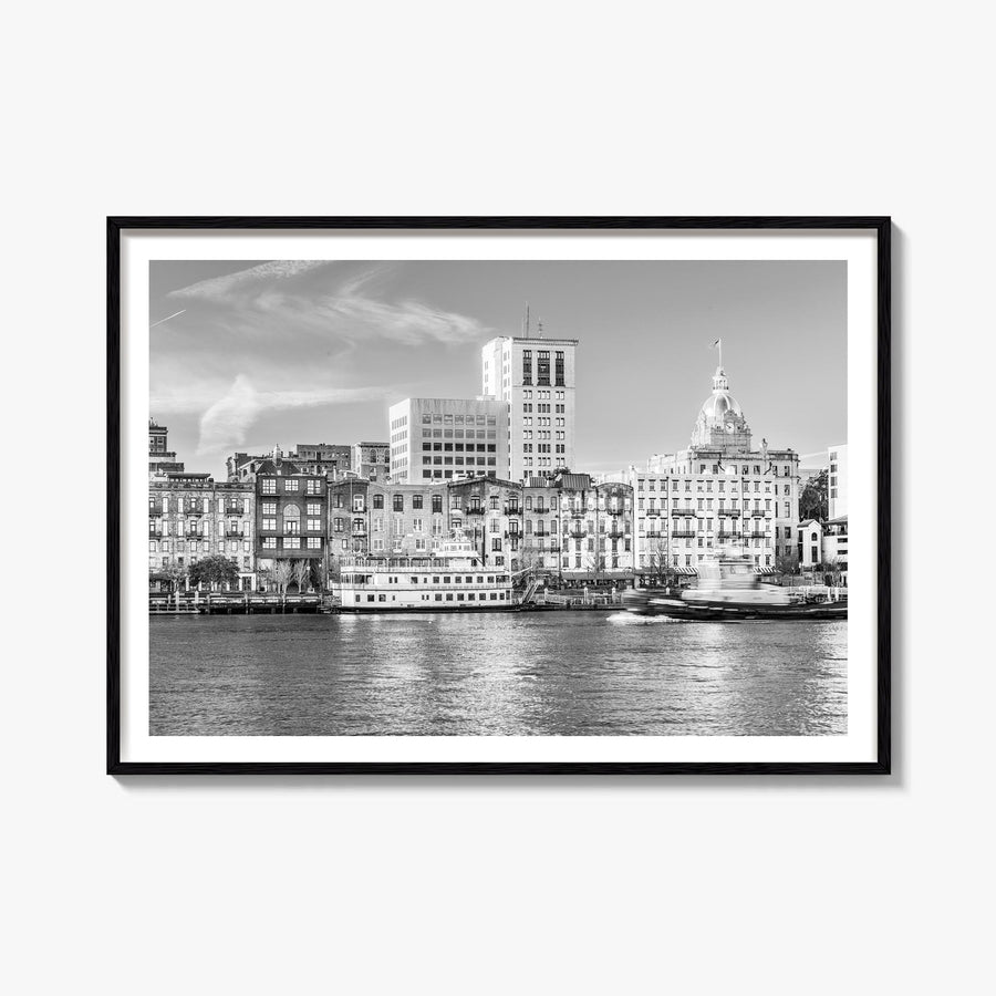 Savannah black & white photo poster of Georgia, USA – horizontal wall art, unframed print shown in interior mockup