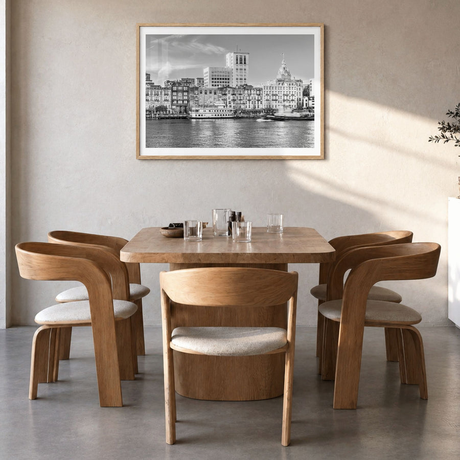 Savannah Photo Poster in a natural wood frame, hanging in a dining room, white border