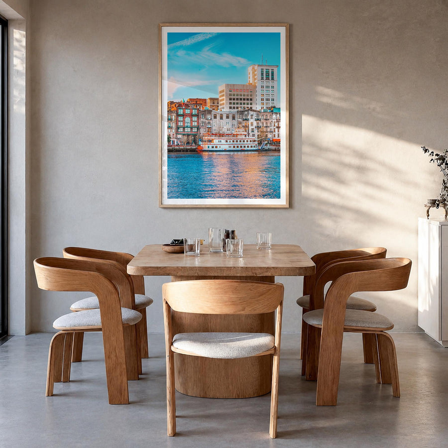 Savannah no. 1 colorful photo poster of Georgia, USA – vertical wall art in natural wood frame with white border, hanging on 