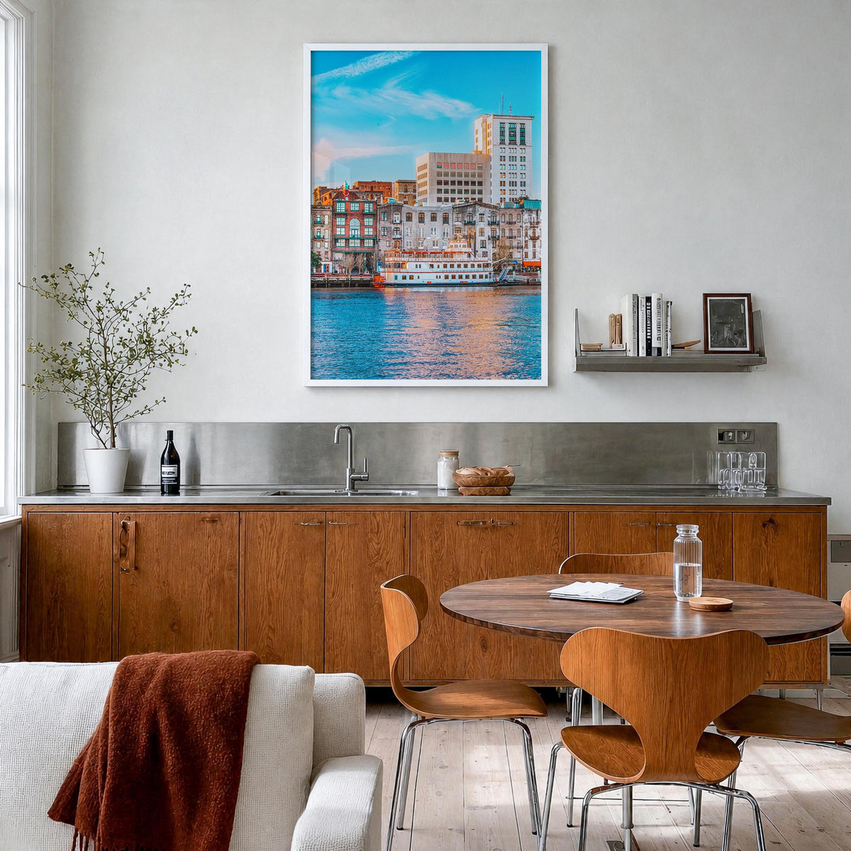 Savannah no. 1 colorful photo poster of Georgia, USA – vertical wall art in white wood frame, hanging on wall