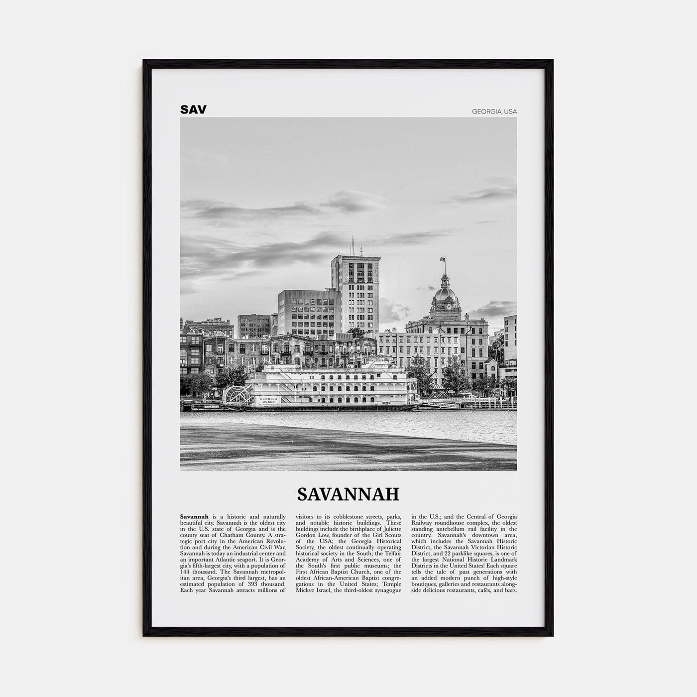 Savannah No 1 Poster Black Wood / 8x12 in Nbourhood Travel B&W Poster