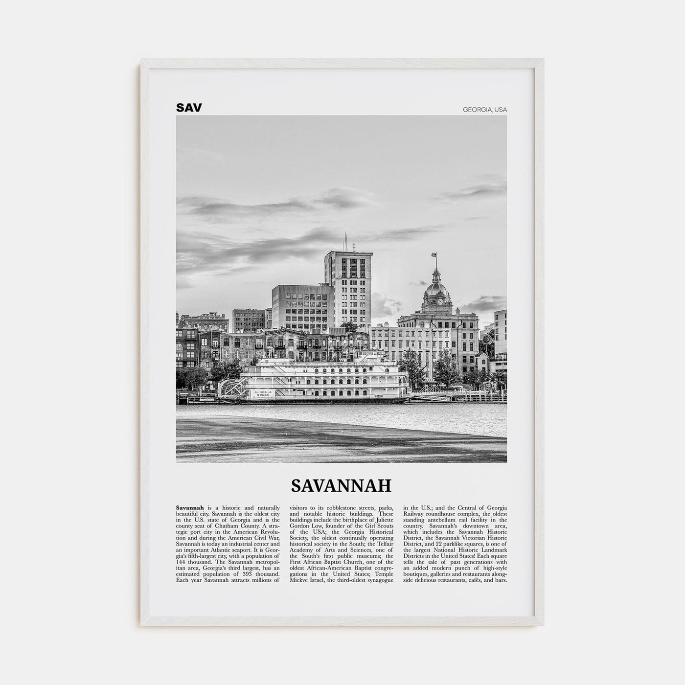 Savannah No 1 Poster White Wood / 8x12 in Nbourhood Travel B&W Poster