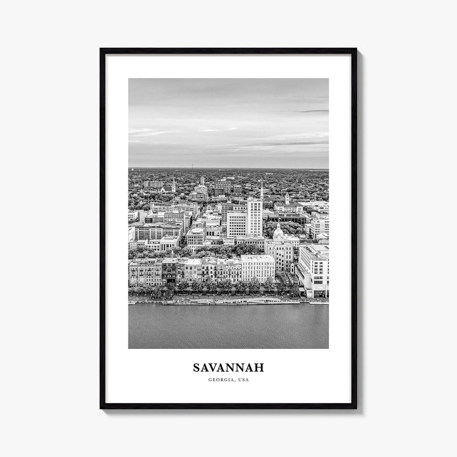 Savannah no. 2 black & white classic poster of Georgia, USA – vertical wall art, unframed print shown in interior mockup
