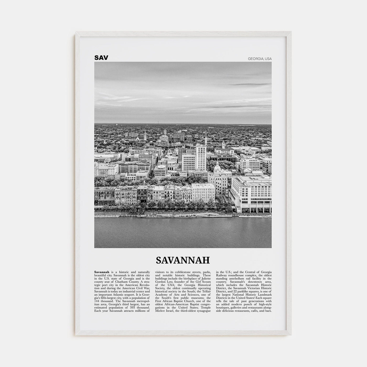 Savannah No 2 Poster White Wood / 8x12 in Nbourhood Travel B&W Poster