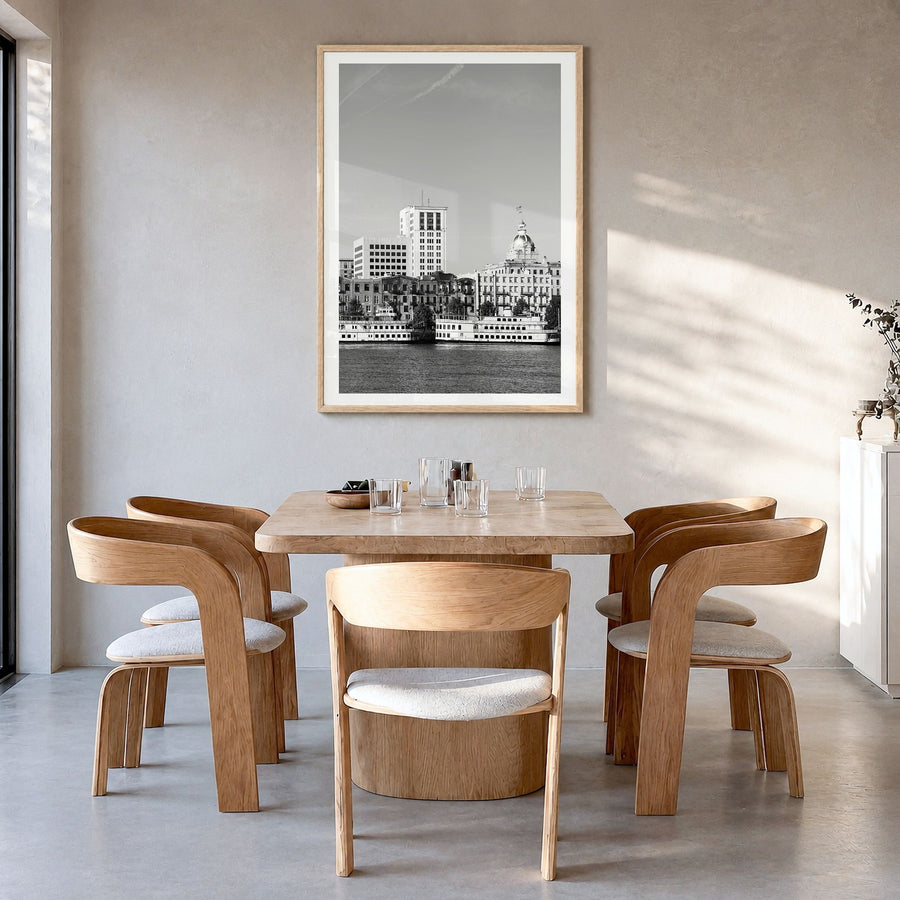 Savannah Photo No 1 Poster in a natural wood frame, hanging in a dining room, white border