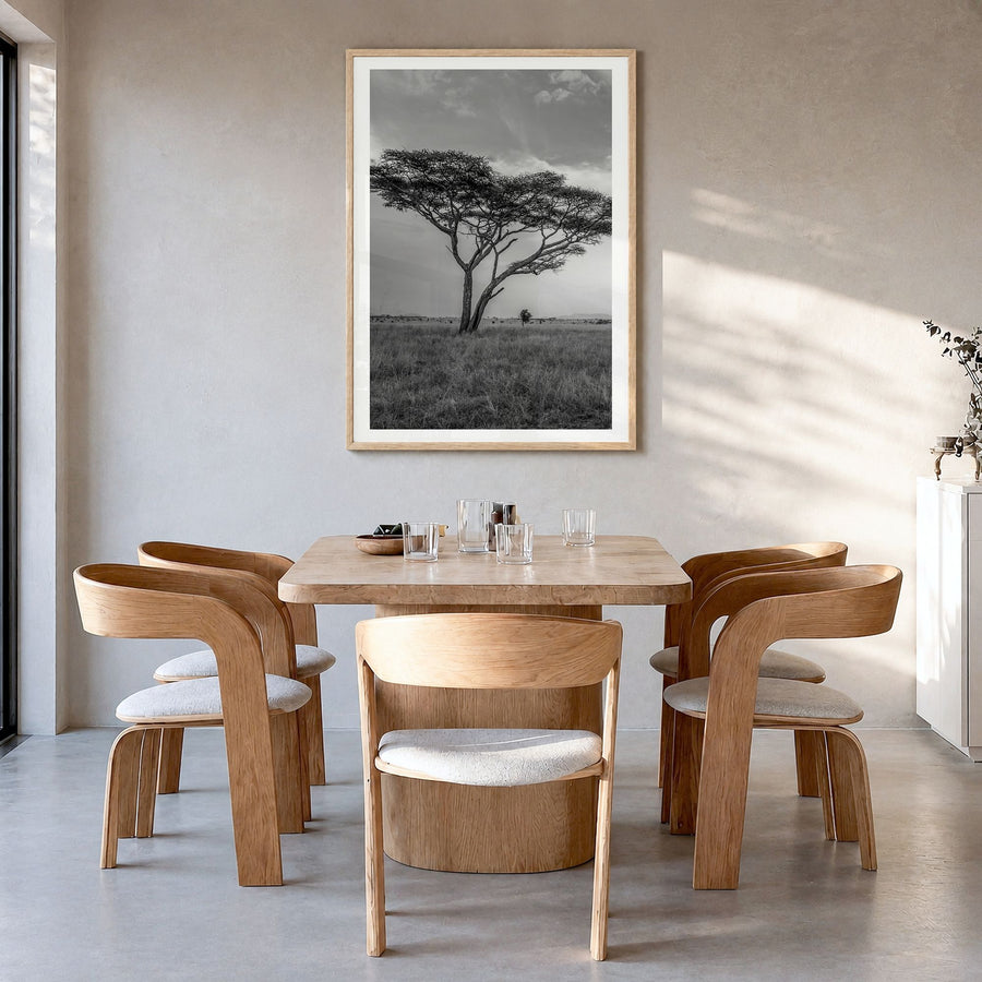 Savannah Photo No 2 Poster in a natural wood frame, hanging in a dining room, white border