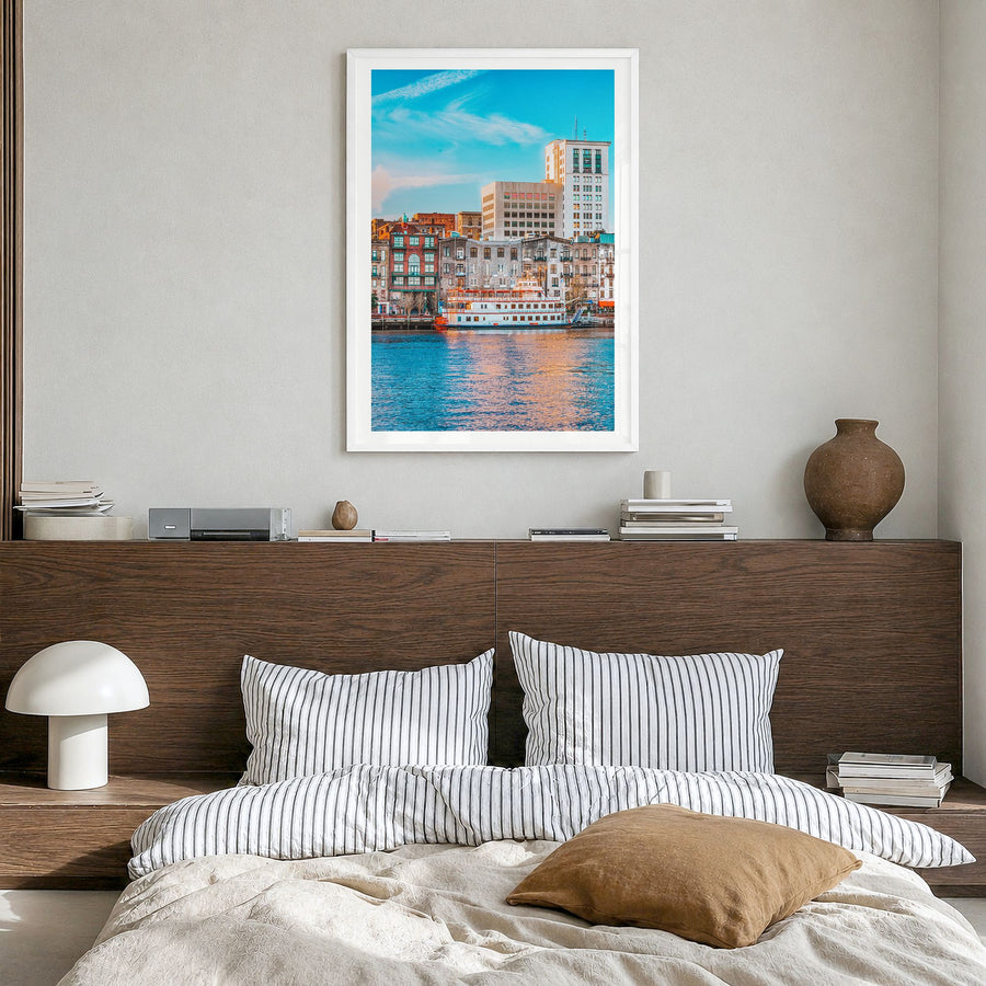 Savannah Photo No 1 Poster in a white wood frame, hanging in a bedroom, white border