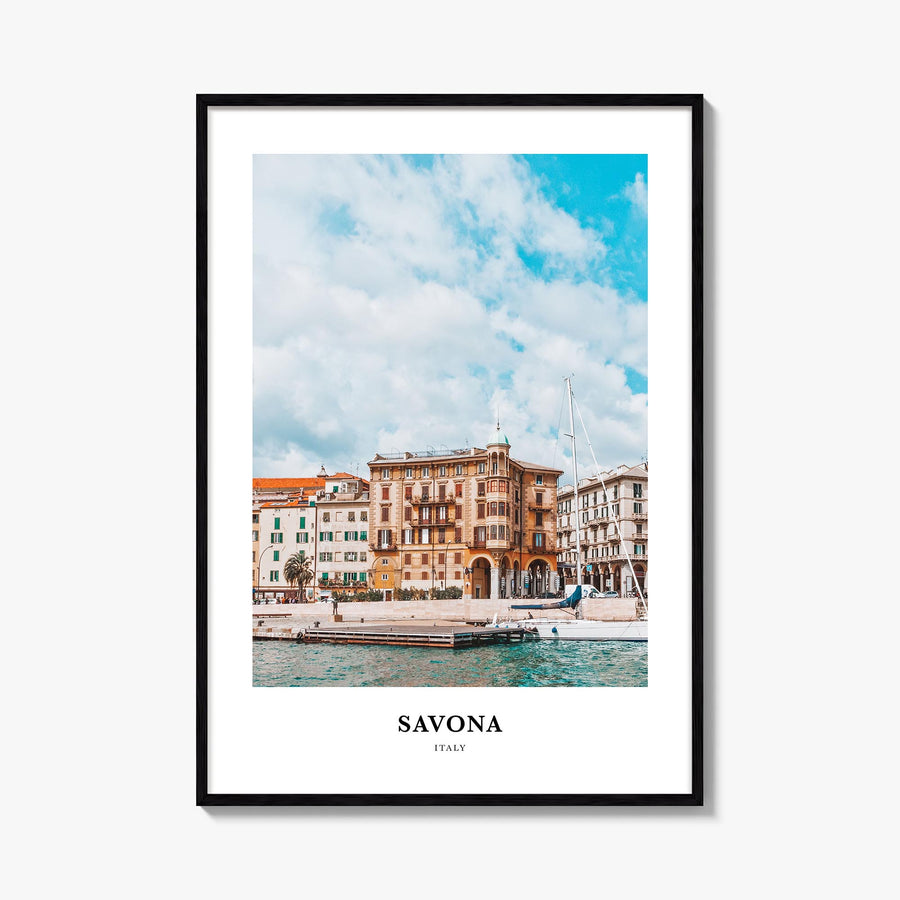 Savona colorful classic poster of Italy – vertical wall art, unframed print shown in interior mockup
