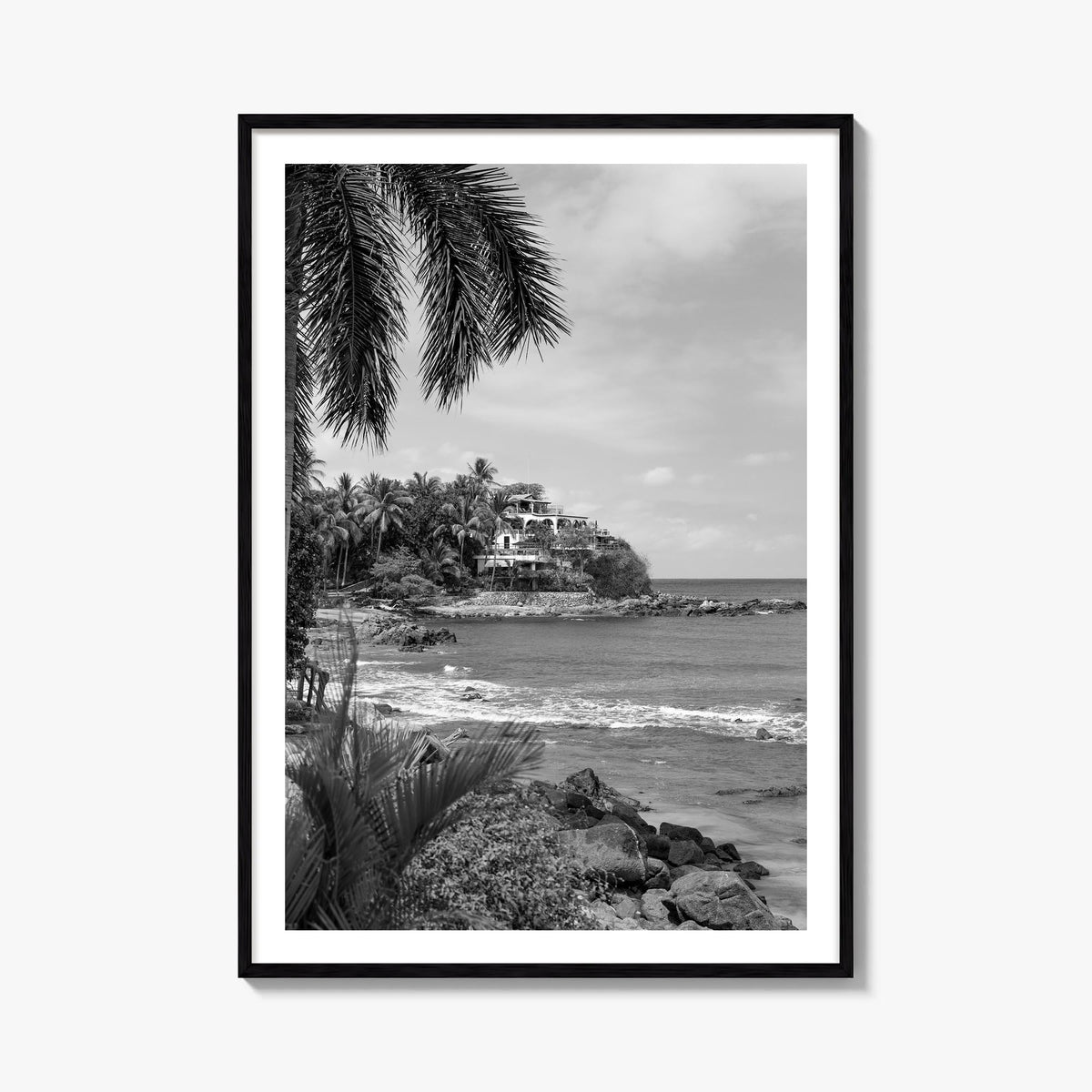 Sayulita black & white photo poster of Mexico – vertical wall art, unframed print shown in interior mockup