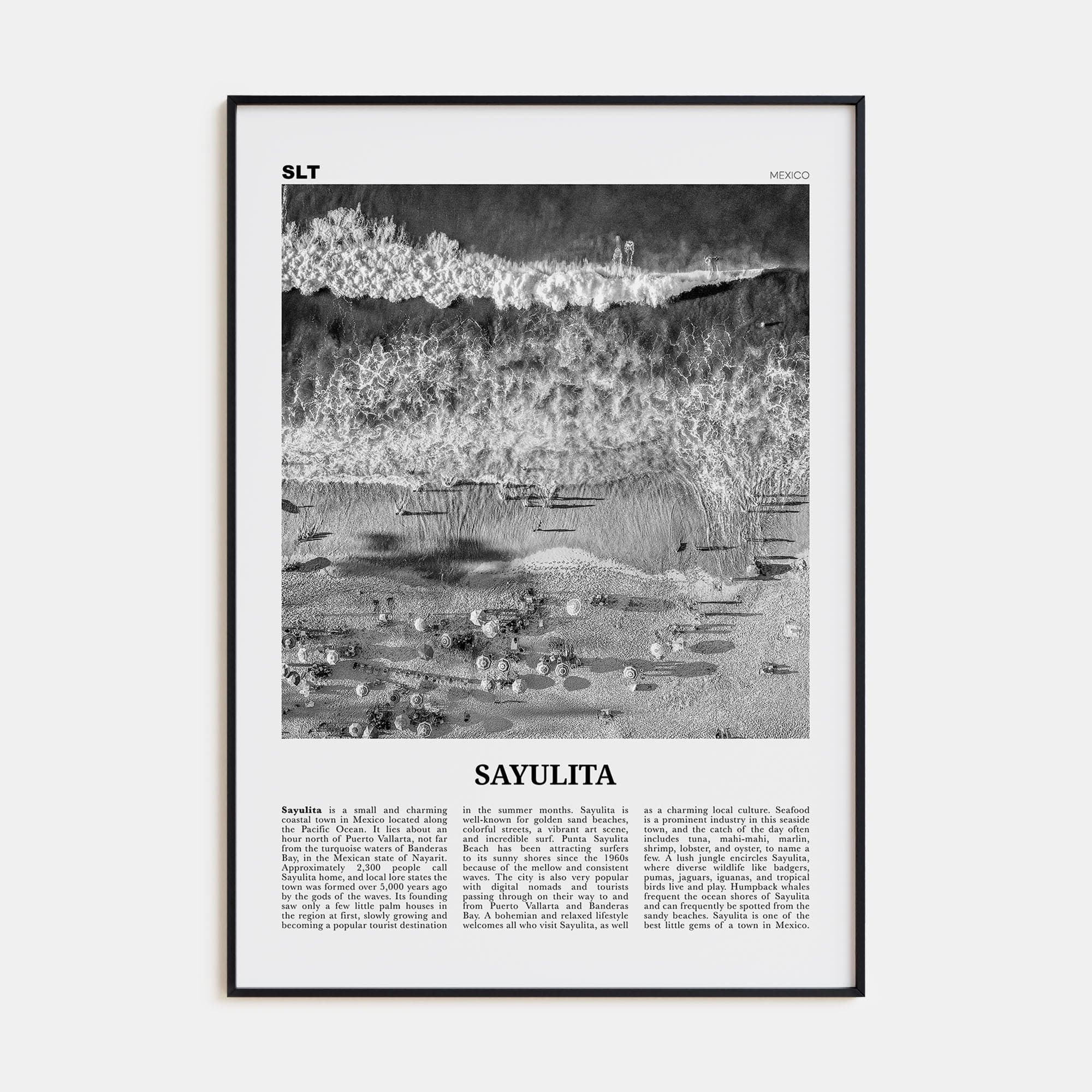 Sayulita Poster Black Metal / 8x12 in Nbourhood Travel B&W Poster