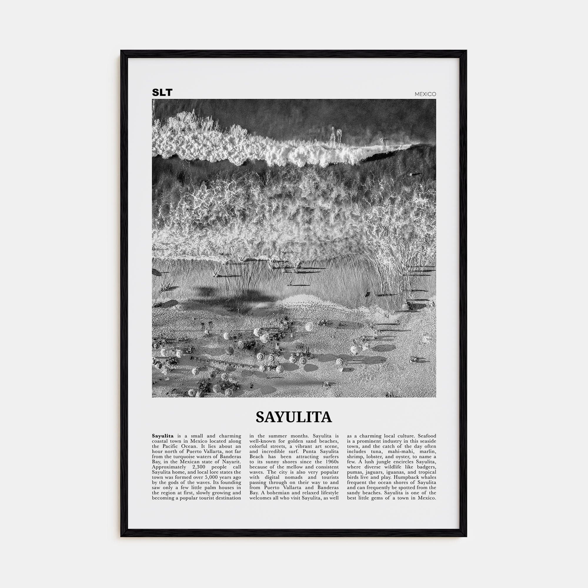 Sayulita Poster Black Wood / 8x12 in Nbourhood Travel B&W Poster