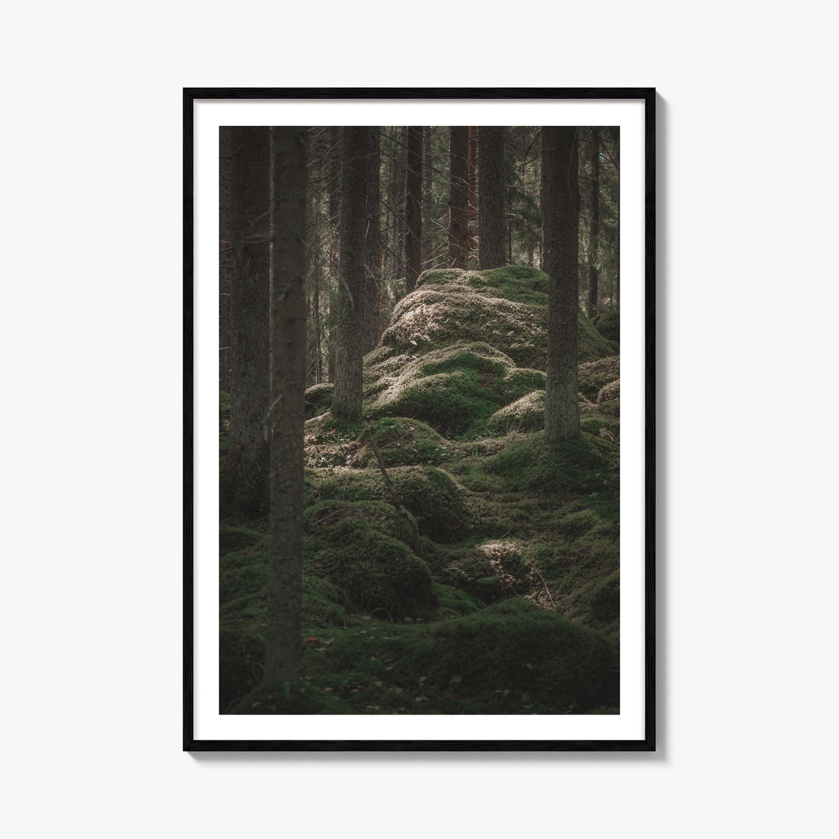 Scandinavian Forest no. 2 colorful photo poster – vertical wall art, unframed print shown in interior mockup