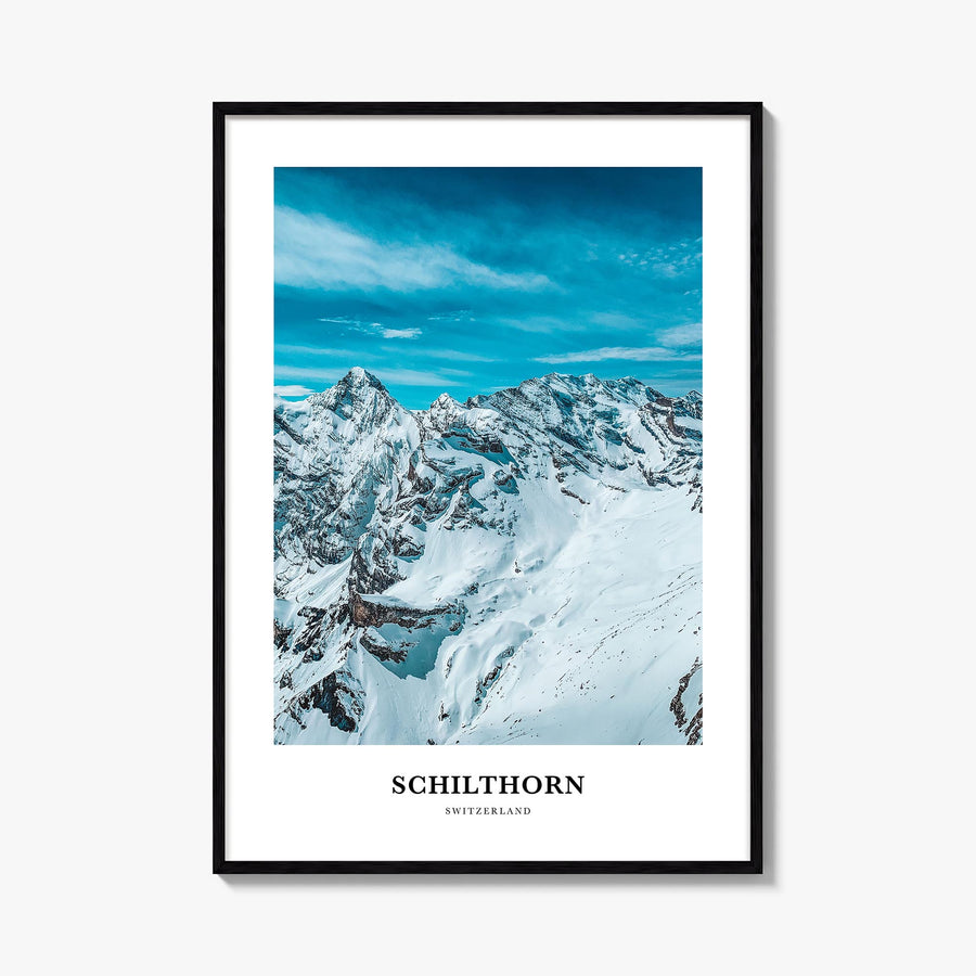 Schilthorn colorful classic poster of Switzerland – vertical wall art, unframed print shown in interior mockup