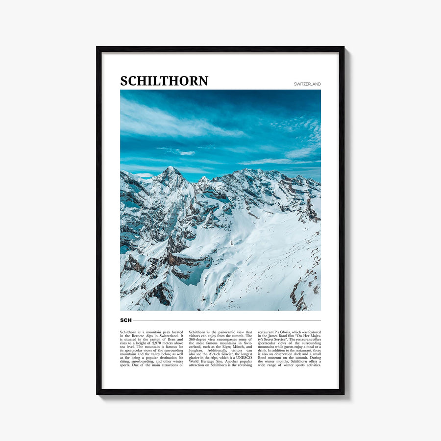 Schilthorn colorful travel poster of Switzerland – vertical wall art, unframed print shown in interior mockup