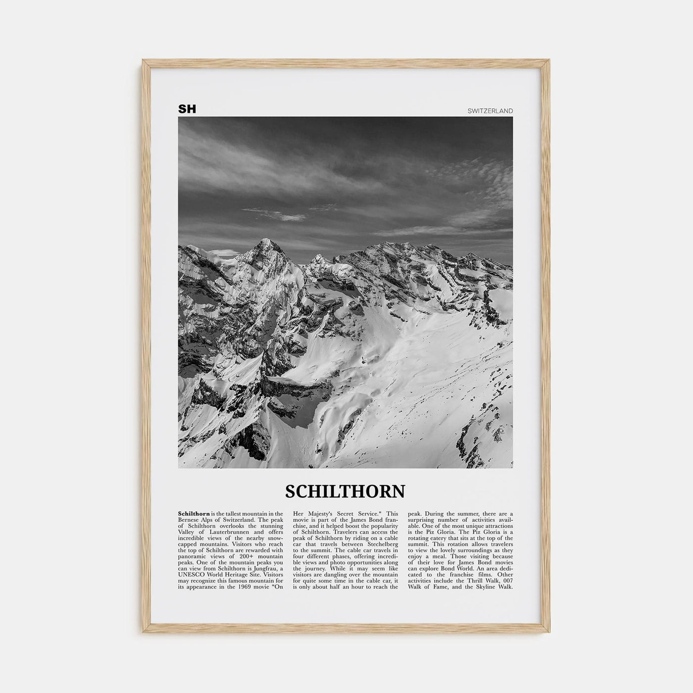 Schilthorn Poster Natural Wood / 8x12 in Nbourhood Travel B&W Poster