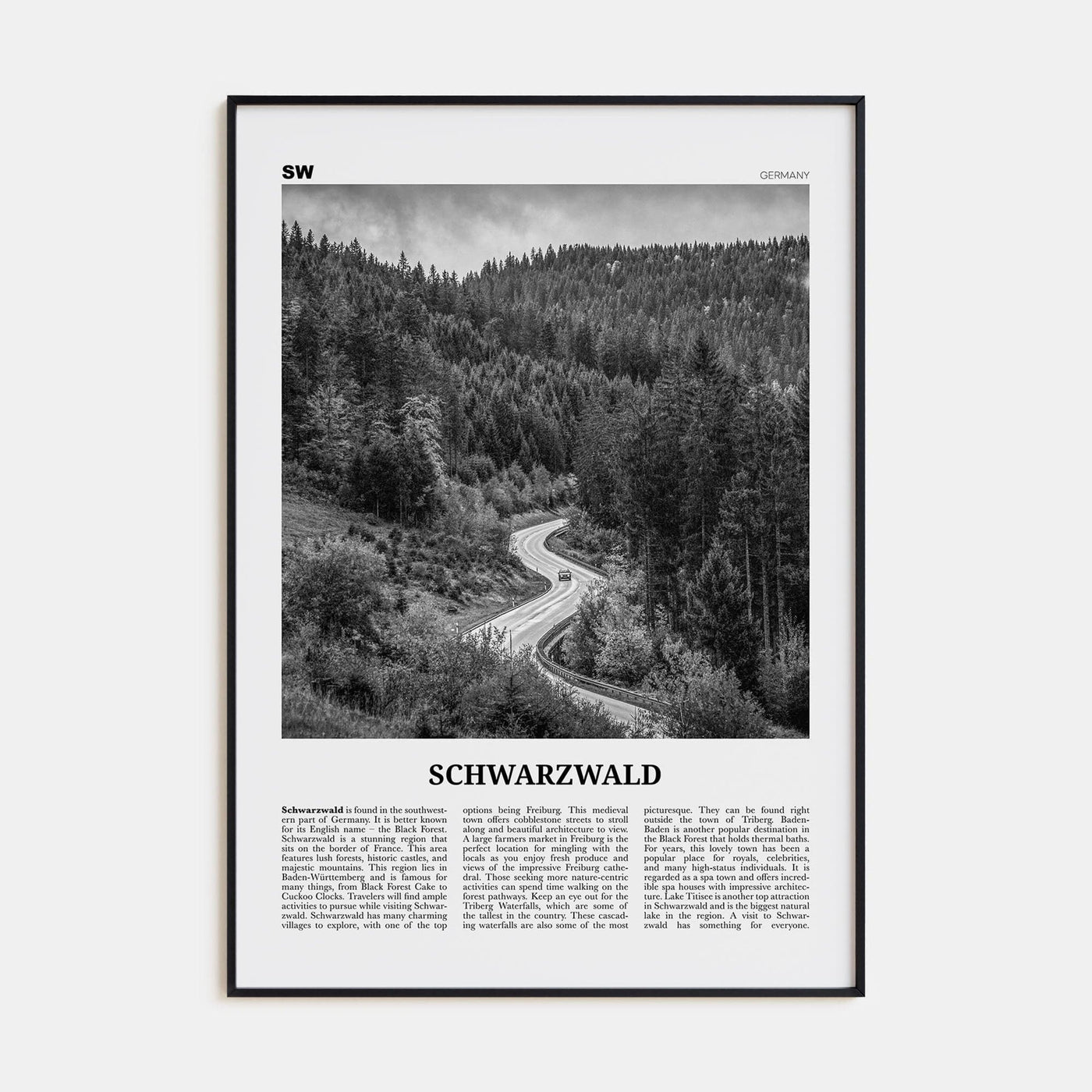 Schwarzwald Poster Black Metal / 8x12 in Nbourhood Travel B&W Poster