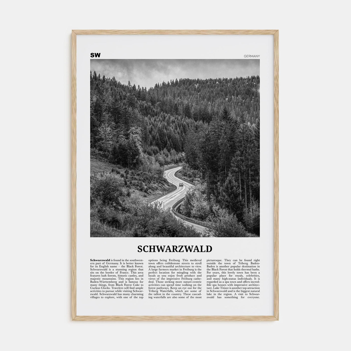 Schwarzwald Poster Natural Wood / 8x12 in Nbourhood Travel B&W Poster