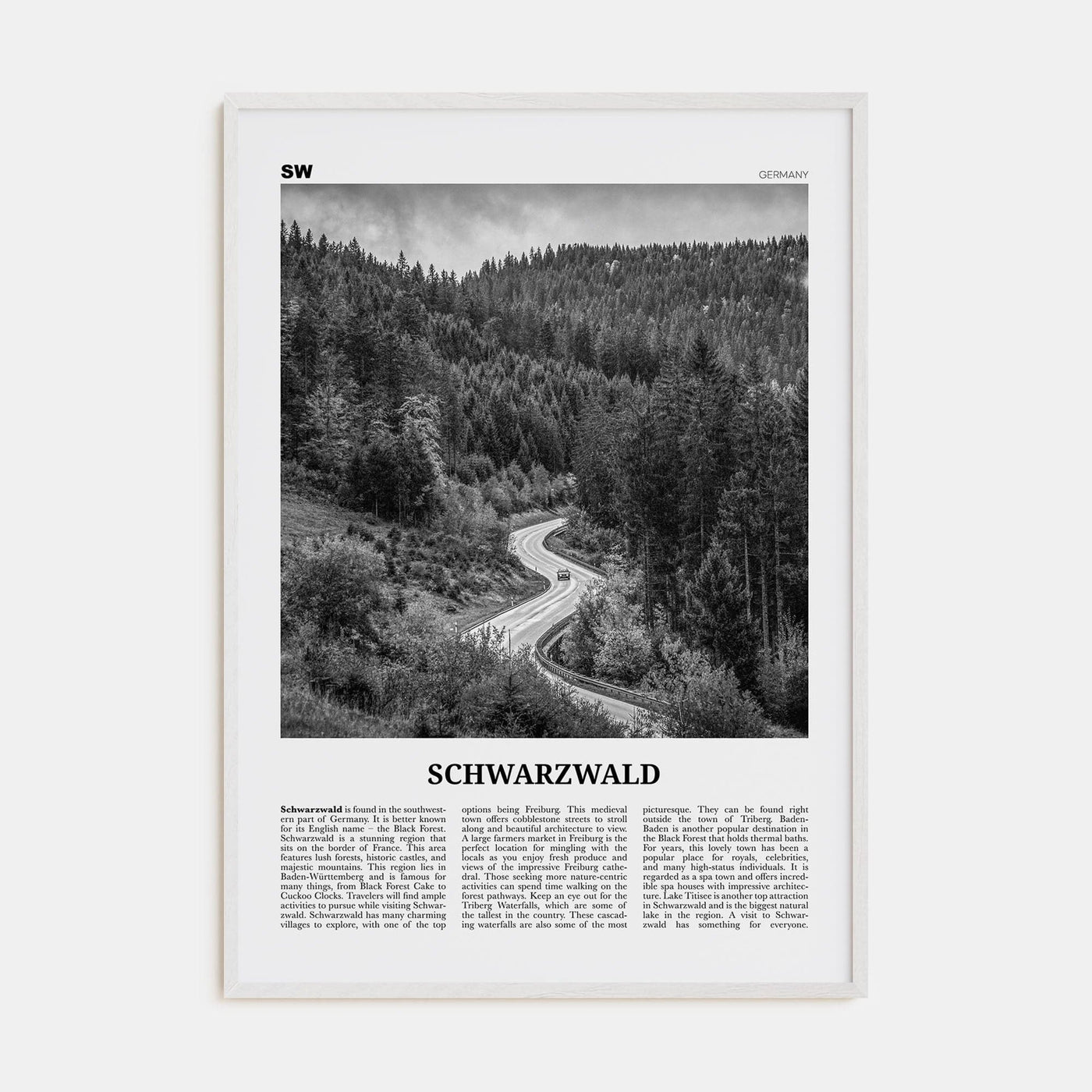 Schwarzwald Poster White Wood / 8x12 in Nbourhood Travel B&W Poster