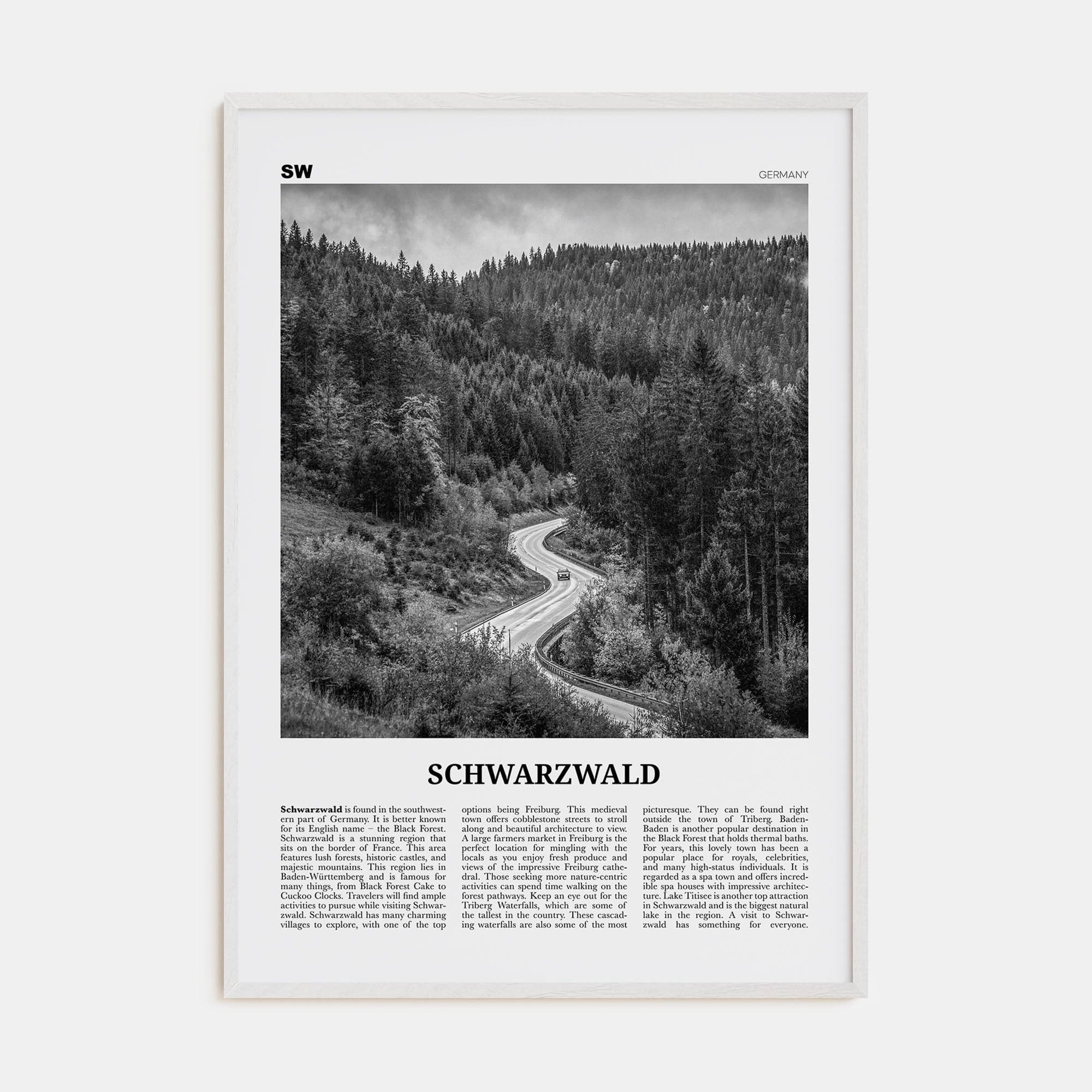 Schwarzwald Poster White Wood / 8x12 in Nbourhood Travel B&W Poster