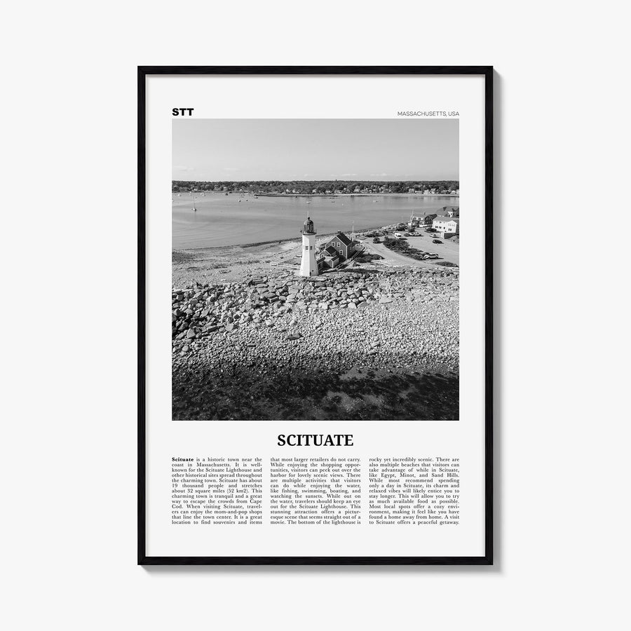 Scituate black & white newspaper poster of Massachusetts, USA – vertical wall art, unframed print shown in interior mockup