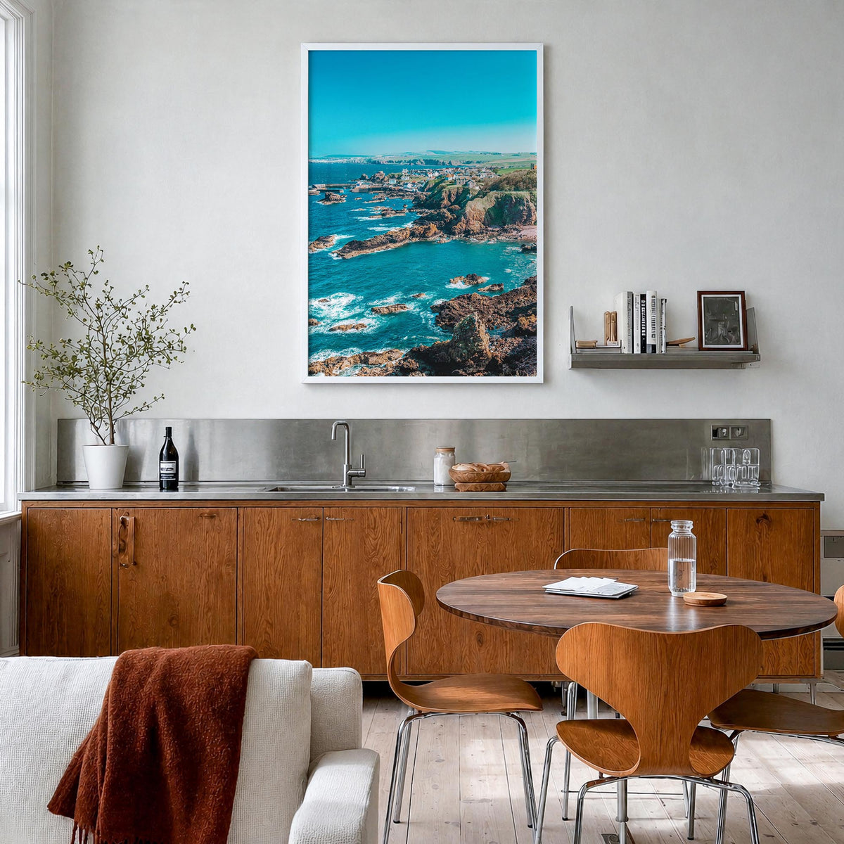 Scotland colorful photo poster of United Kingdom – vertical wall art in white wood frame, hanging on wall