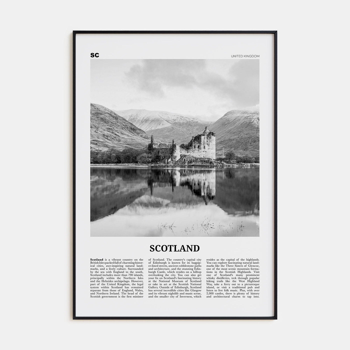 Scotland Poster Black Metal / 8x12 in Nbourhood Travel B&W Poster