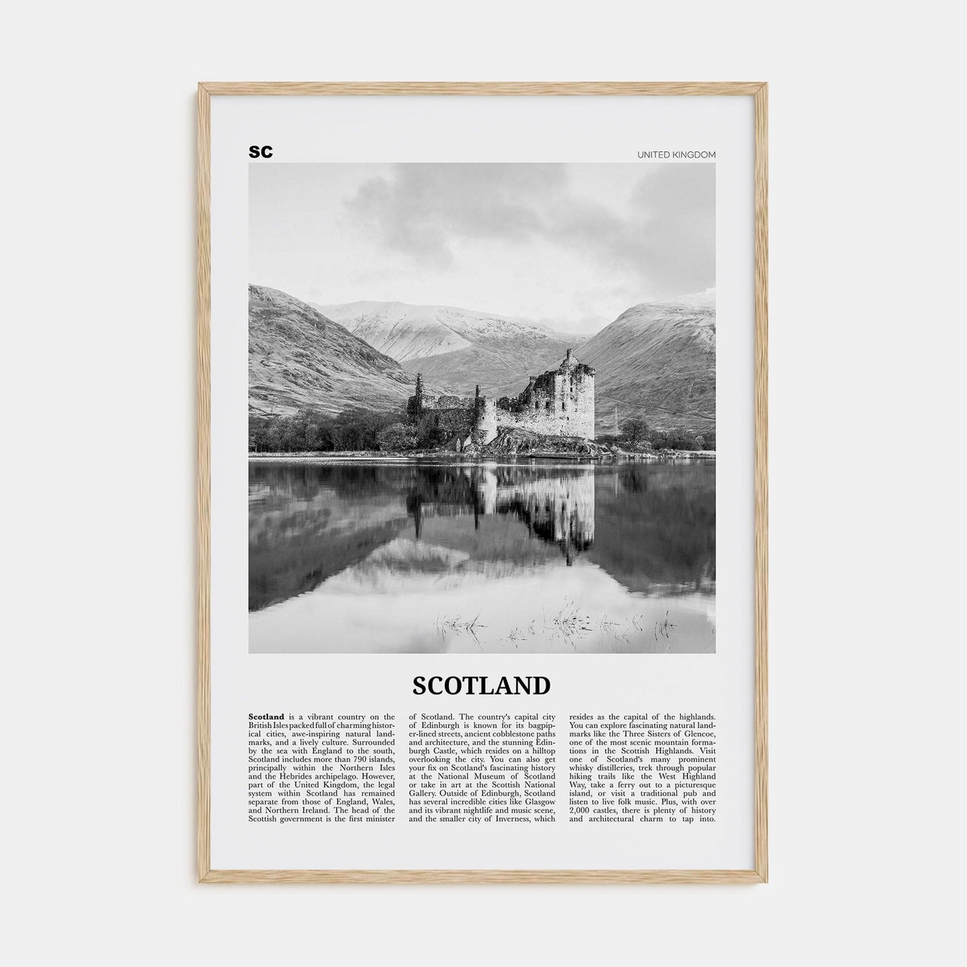 Scotland Poster Natural Wood / 8x12 in Nbourhood Travel B&W Poster