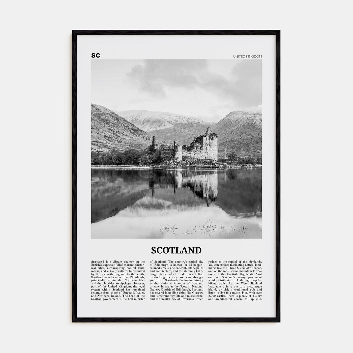 Scotland Poster Black Wood / 8x12 in Nbourhood Travel B&W Poster