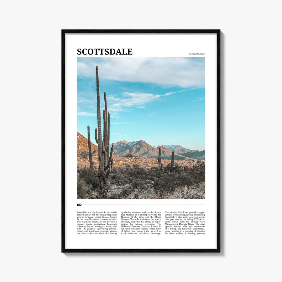 Scottsdale colorful travel poster of Arizona, USA – vertical wall art, unframed print shown in interior mockup