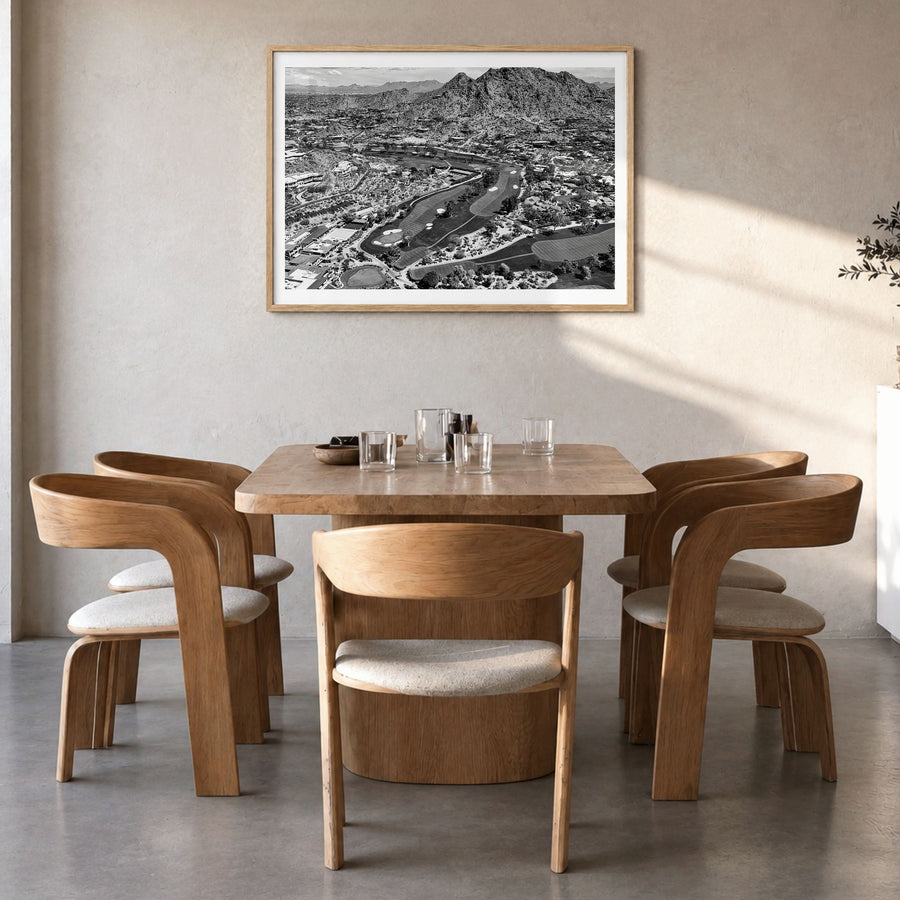 Scottsdale Photo Poster in a natural wood frame, hanging in a dining room, white border