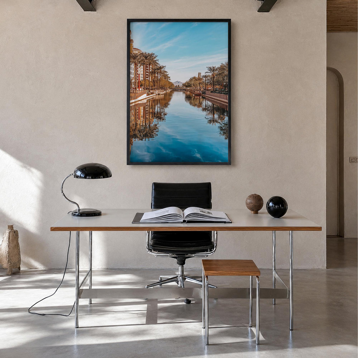 Scottsdale no. 1 colorful photo poster of Arizona, USA – vertical wall art in black wood frame, hanging on wall