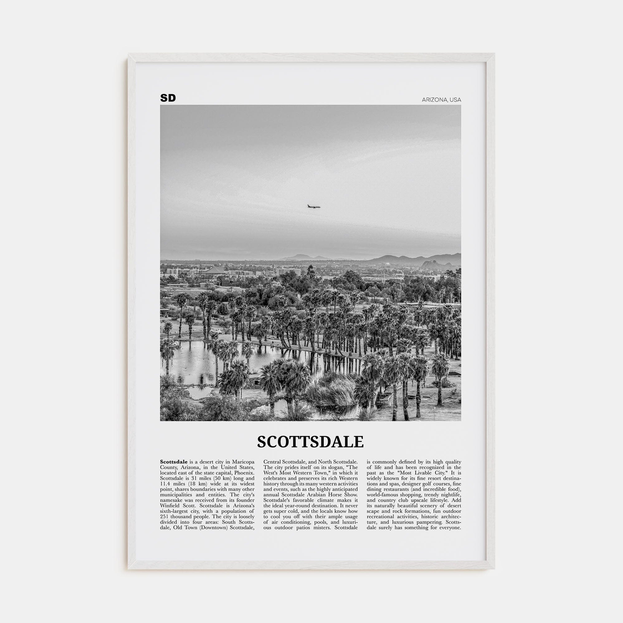 Scottsdale No 1 Poster White Wood / 8x12 in Nbourhood Travel B&W Poster