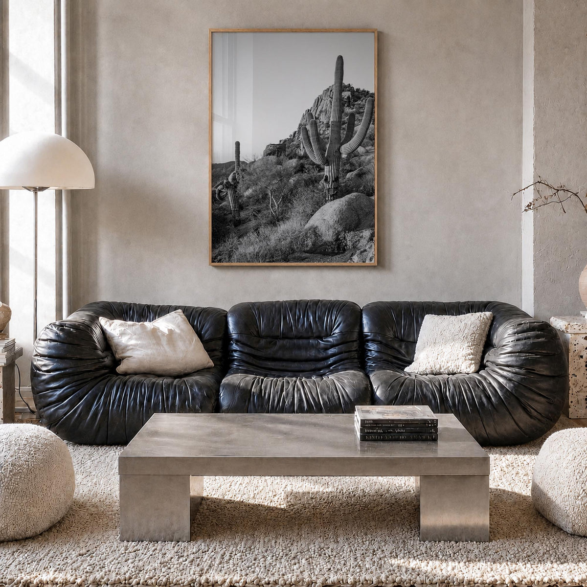 Scottsdale no. 2 black & white photo poster of Arizona, USA – vertical wall art in natural wood frame, hanging on wall