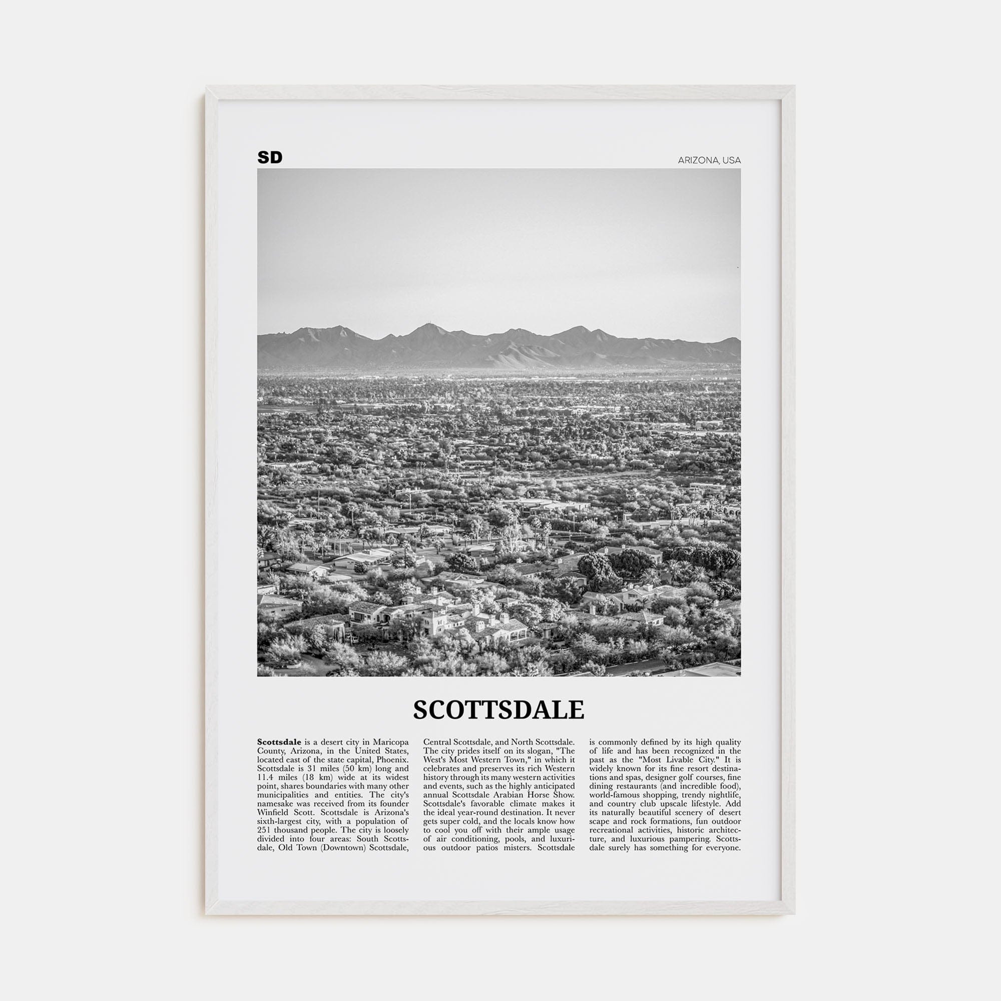 Scottsdale No 2 Poster White Wood / 8x12 in Nbourhood Travel B&W Poster