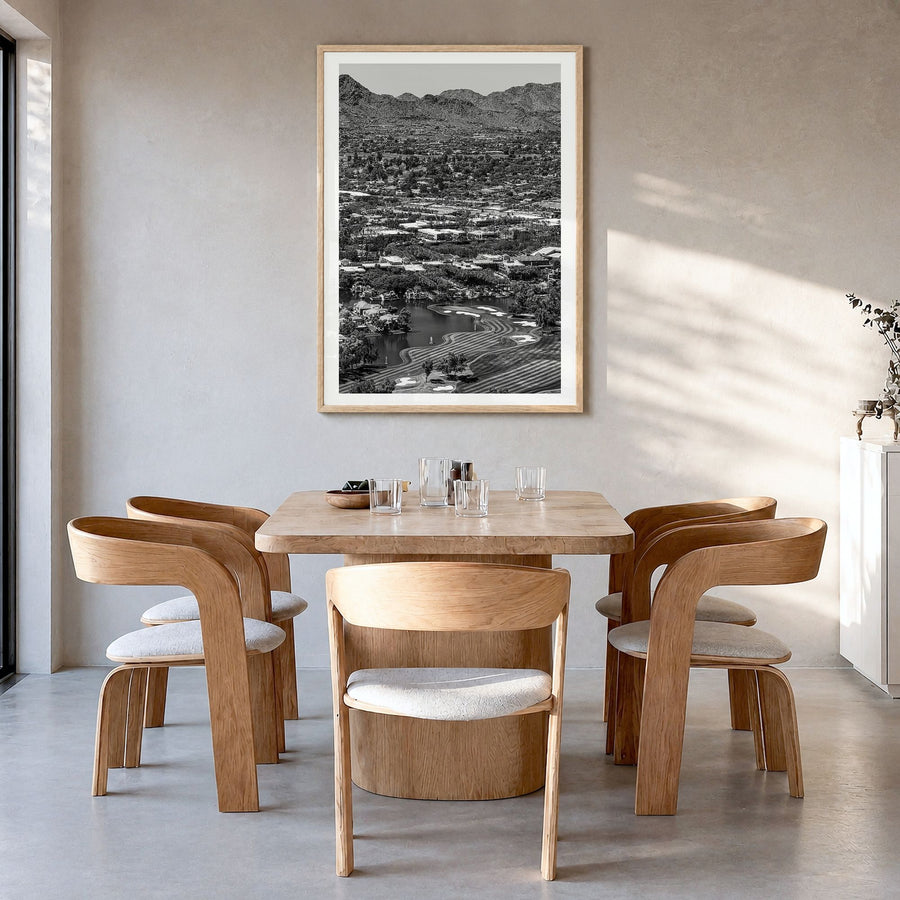 Scottsdale Photo No 1 Poster in a natural wood frame, hanging in a dining room, white border