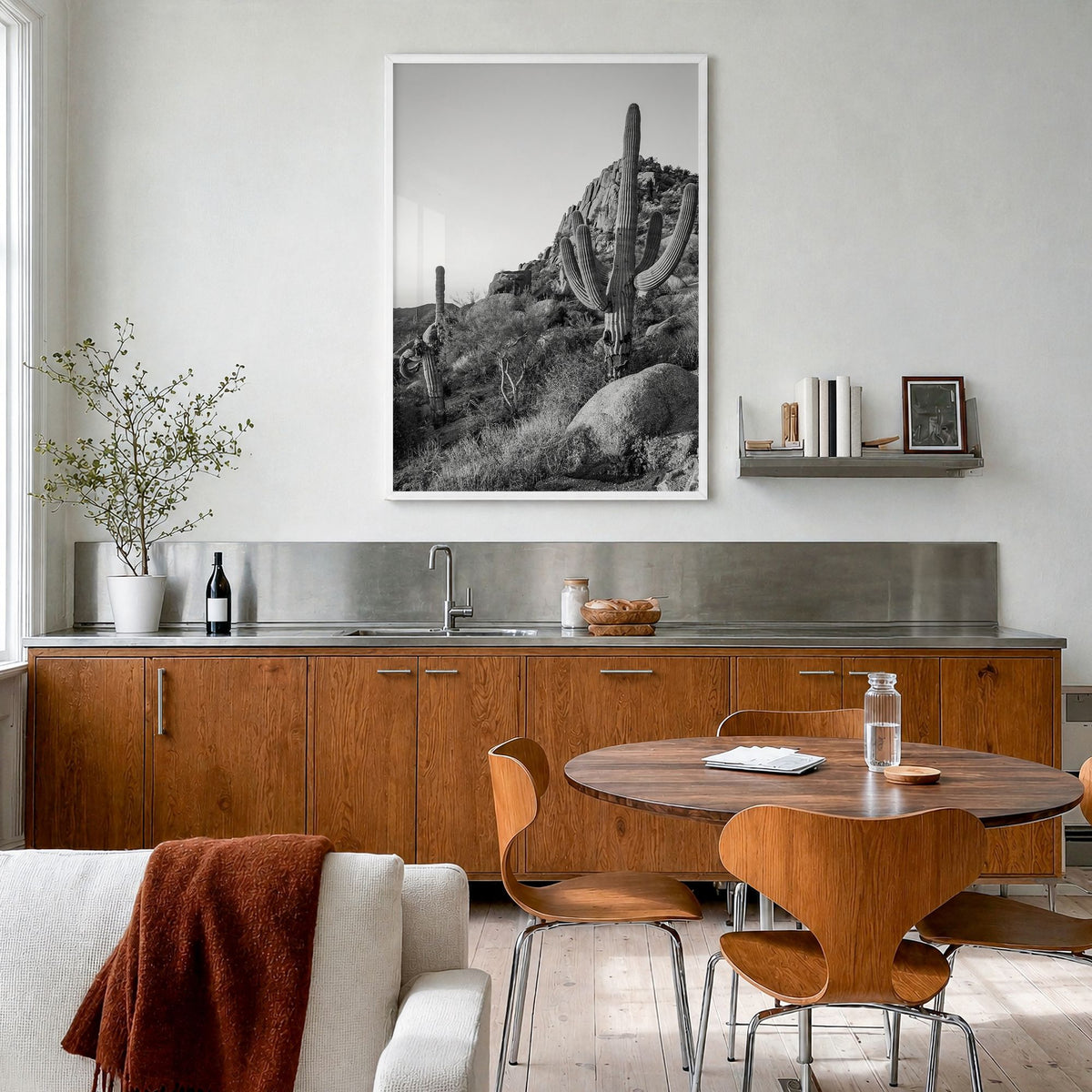 Scottsdale Photo No 2 Poster in a white wood frame, hanging in a kitchen with a dining area, full image (no border)