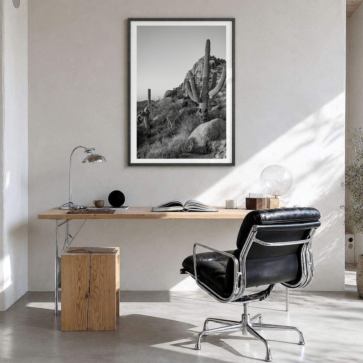 Scottsdale Photo No 2 Poster in a black wood frame, hanging in a bright home office, white border