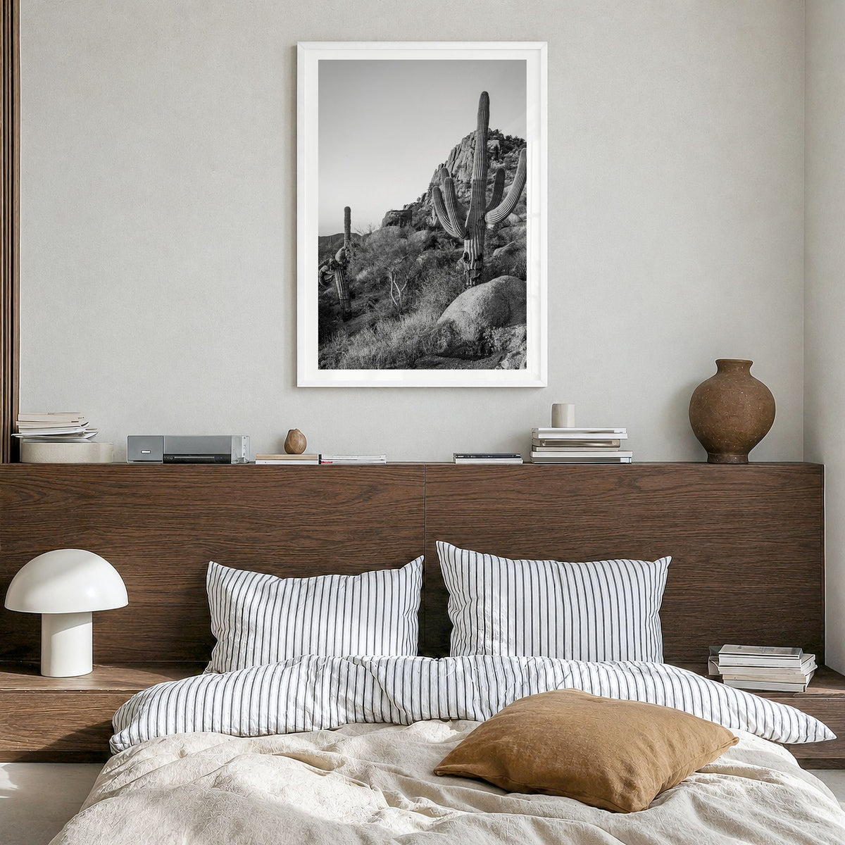 Scottsdale Photo No 2 Poster in a white wood frame, hanging in a bedroom, white border